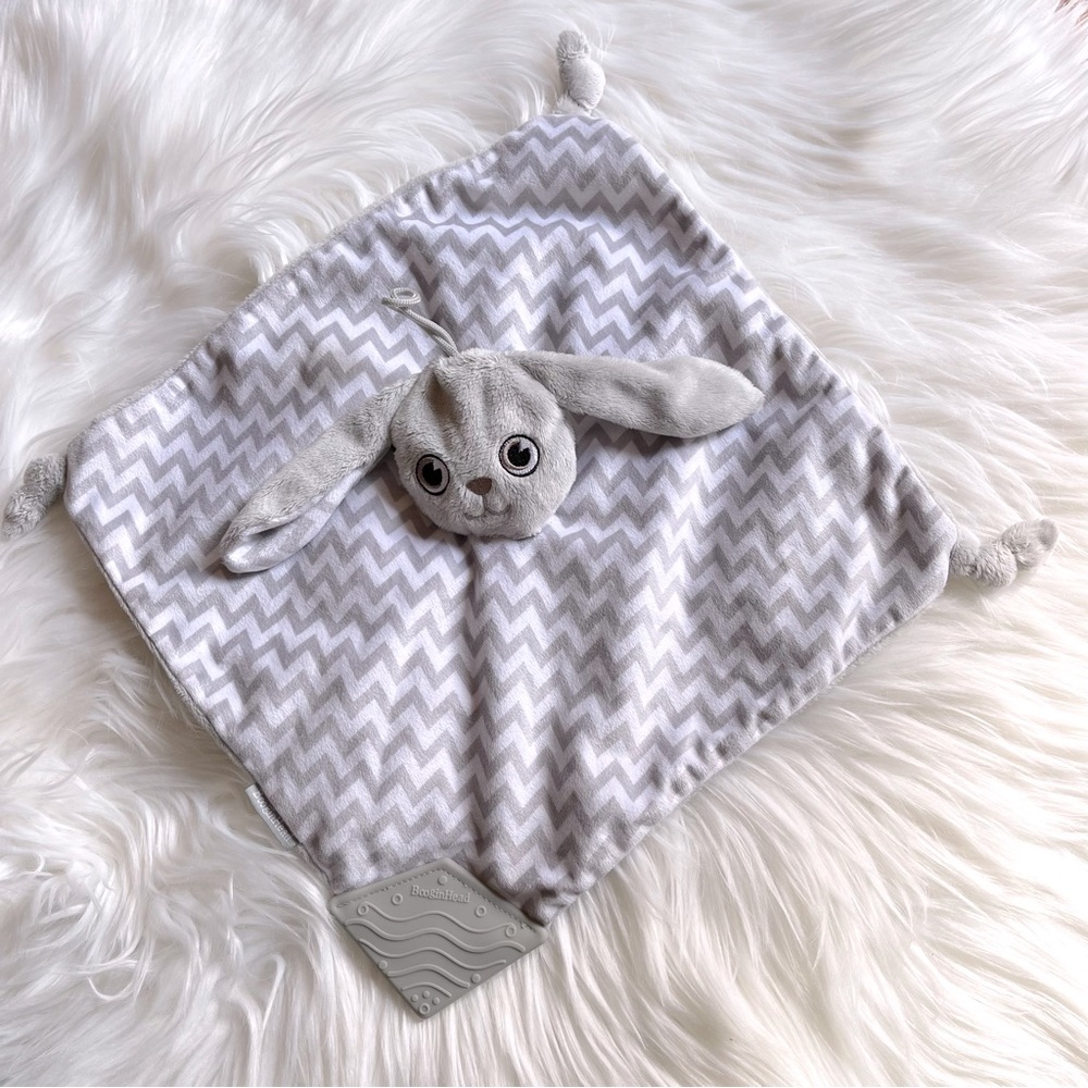 BooginHead PaciPal Bunny Lovey / Teether / Knotted / Gray & White Chevron/ Plush